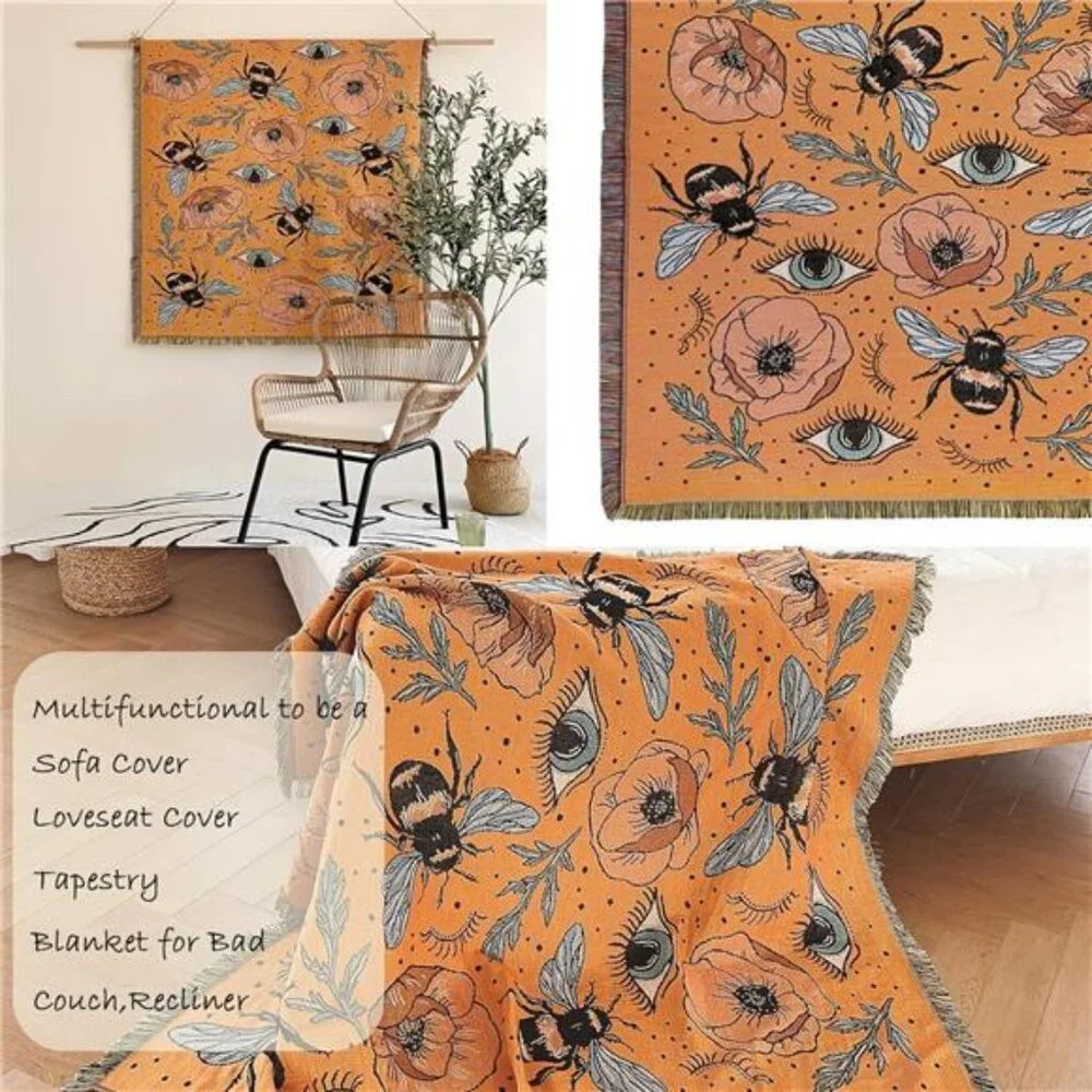 Boho Throw Blanket Reversible Cotton Hippie Room Decor (50'x60')